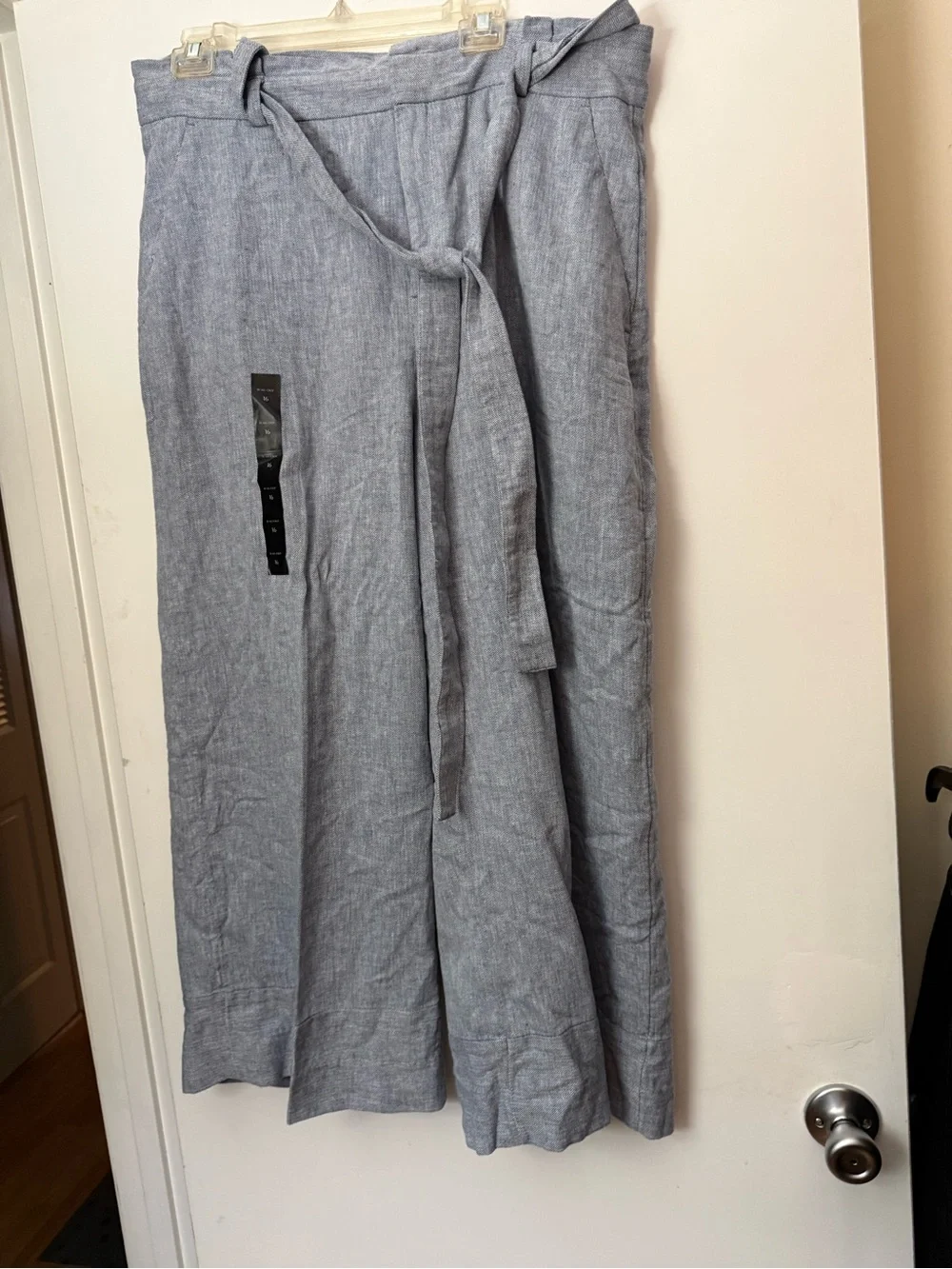 Banana Republic Light Blue Linen Wide-Leg Pants with Tie Waist